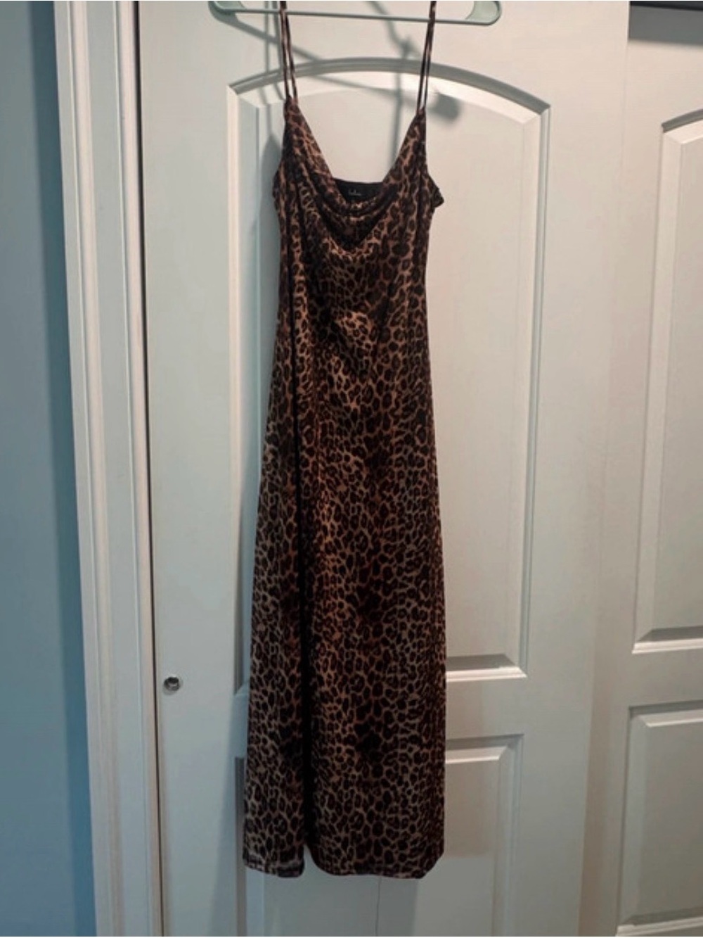 Lulu's Leopard Print Cowl Neck Maxi Slip Dress - Brown